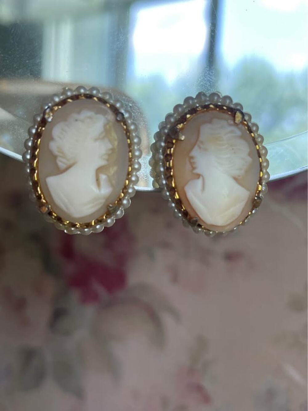 Decadent Cameo Earrings-Hand Carved Shell